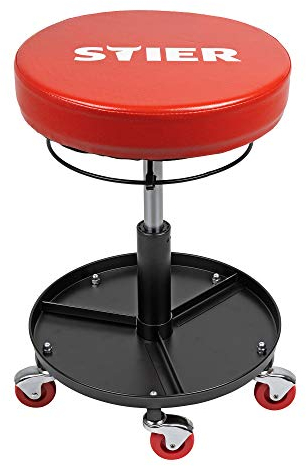 STIER Rollhocker für die Werkstatt, höhenverstellbar, Arbeitshocker mit gepolsterter, komfortabler Sitzfläche, Drehhocker, Werkstatthocker, stabile Bauweise