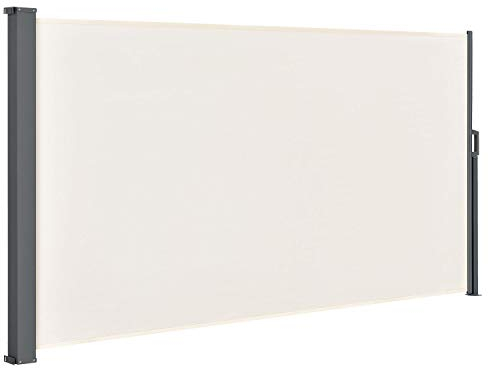 Juskys toldo Lateral Dubai 160 x 300 cm Extensible Opaco, Pantalla de privacidad y Cortavientos para balcón y terraza, Estor Lateral con Soporte de Pared - Beis