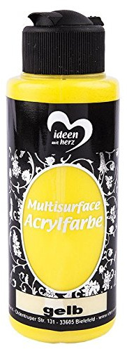 Ideen mit Herz Acrylfarbe Multisurface | Allzweckfarbe zum Bemalen von Holz, Glas, Polyester, Keramik, Porzellan, Terracotta, Styropor, Stoff, Leder | Universalfarbe auf Wasserbasis | 120ml (gelb)
