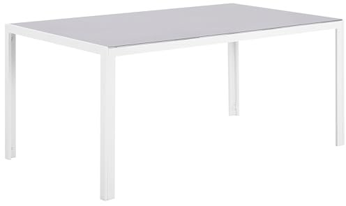 Beliani Gartentisch Esstisch Glas Grau für 6 Personen 160x90 cm Aluminium Weiß Catania