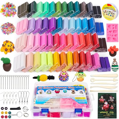 YILAIDA Modelliermasse für den Ofen in 50 Farben, ungiftig und sicher, Polymer-Ton-Starter-Set mit Modellierwerkzeugen, Bastelgeschenk für Kinder/Anfänger.