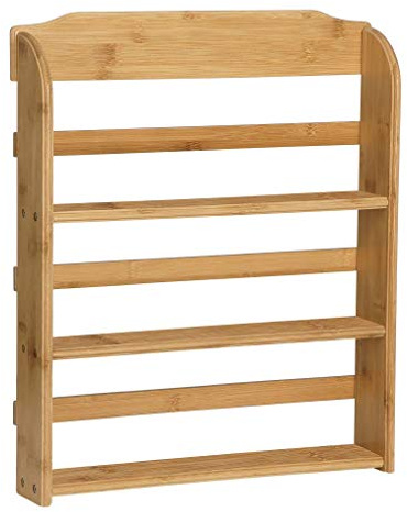 Decopatent Hängendes Gewürzregal für 15 Gewürzdosen - Küchenregal/Gewürzregal aus Bambusholz - Küchenorganizer mit DREI Regalflächen
