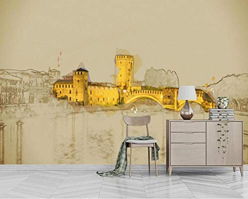 Tapete 3D Wandbild Goldene Schlossarchitektur Retro Fototapete 3D Effekt Vliestapete Wohnzimmer Wanddeko