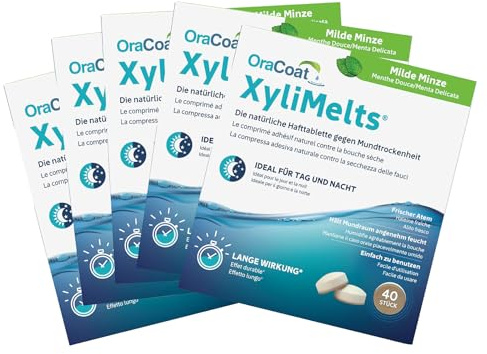 XyliMelts Milde Minze 200 Stück [Sparpaket] - Hafttabletten gegen nächtliche Mundtrockenheit - befeuchten im Schlaf den Mund 4-8 Stunden - dezenter Minzgeschmack - gegen trockenen Mund