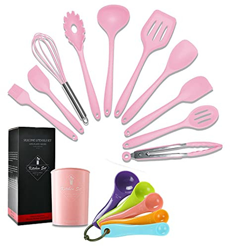 SIPLIV 16 pièces ensemble d'ustensiles en silicone ensemble d'ustensiles de cuisine résistant à la chaleur ustensiles de cuisine faciles à nettoyer ustensiles de cuisine pour ustensiles - Rose