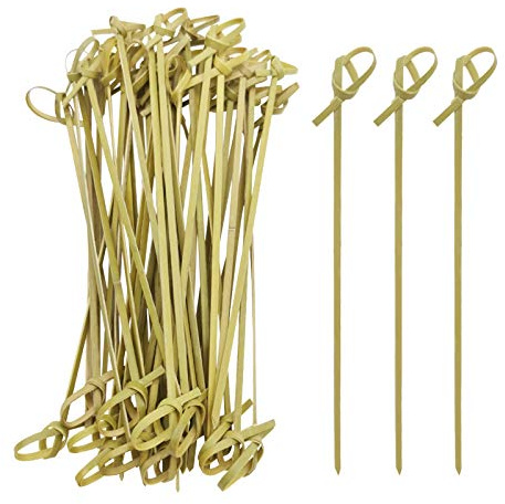 BLUE TOP Bamboo Cocktail Picks 100 PCS Bamboo Skewers 6 Inch with Looped Knot, Food Picks,Party Toothpicks for Appetizers,Cocktail Drinks,Barbecue Snacks,Club Sandwiches.