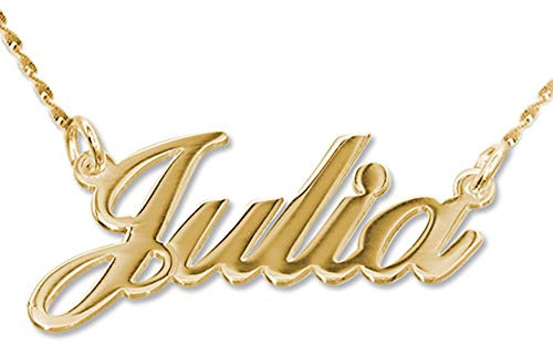 MYKA Personalisierte Namenskette in Druckschrift- Klassik aus Sterling Silber 925 - Vergoldet - Weihnachten Typenschild Name Schmuck Geschenk für Damen - Mutter - Freundin