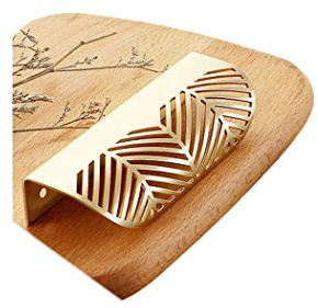 Blatt Griffe Massives Kupfer Möbelgriffe Schrankgriff Stangengriff Küchengriffe Küche Türgriffe Schuhschrankgriff im Stil,100% reines Kupfer,Gold(117mm-Hole distance 96mm)