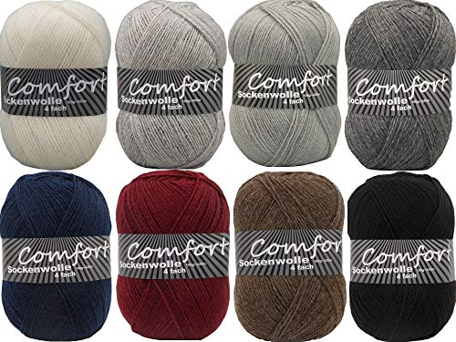 Sockenwolle Strumpfwolle Comfort einfarbig 4-Fach -Best of Unis- 800gr Farbpaket-dezente einfarbige Wolle