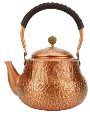 Funmaker Teekanne, handgefertigt, massives Kupfer, Teekessel für Herd, dicke gehämmerte Kupfer-Teekanne, Wasserkocher, Herd, Teekanne für Gasherd, Oberkessel aus reinem Kupfer (Typ 4–1300 ml)