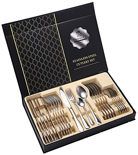 Besteck Set Aus Edelstahl, 24-Teilige Essbesteck Als Geschenkbox Inkl Hochwertige Spiegelpolierte Besteck-Sets, Mehrzweckgebrauch Für Haus, Küche, Für 6 Personen (Silber)