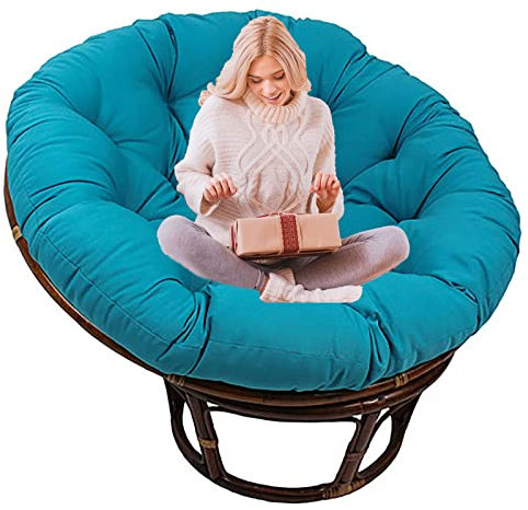 SRHWBF Papasan Sitzkissen Papasan Stuhlkissen Papasansessel Kissen mit Krawatten für Garten Camping extra großes bequemes Sitzkissen (NUR Kissen) (Light Blue Ø140cm/55.1 in)
