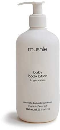 mushie Baby Organic Body Lotion | Moisturize, Soothe, and Hydrates Dry Skin | Made in Denmark, 13.53 fl oz (Fragrance Free)
