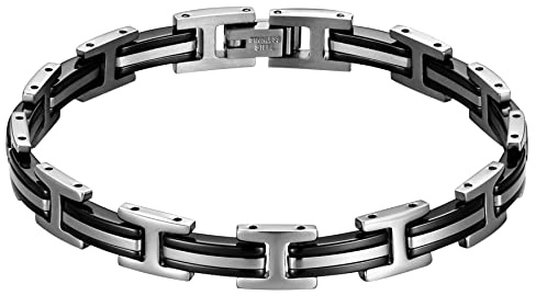 JewelryWe Schmuck Damen Armband, Edelstahl Keramik Porzellan I Rechteck Link Armkette Armreif Gliederarmband Geschenke für Frauen Mädchen, Schwarz Weiß Silber