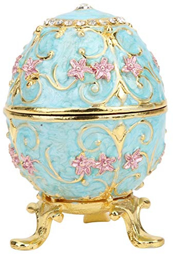 Tissting Hand Painted Enameled Egg Jewelry Box,Necklace Bracelet Ring Trinket Organizer for Easter Crafts Home Collectible and Desktop Decor