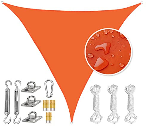TBATM Voile D'ombrage Imperméable,Voile Dombrage Triangle 4,5 X 4,5 X 4,5 M avec Kit De Fixation en Acier Inoxydable, Auvent De Protection Solaire Anti UV pour Terrasse, Jardin, Pelouse,Orange