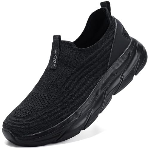 STQ Orthopedic Shoes Women Plantar Fasciitis Shoe Cushioned Comfortable Slip on Walking Athletic Sneakers Non Slip Work Shoes for Food Service All Black 7.5 US