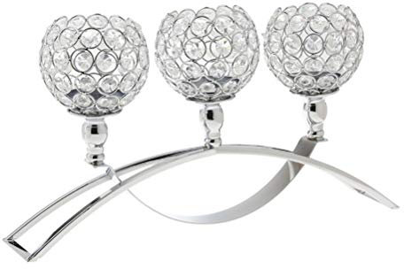 Samnuerly Votivkerzenhalter aus Kristall, Gold/Silber, 3-Armiger Kandelaber, festlicher Kerzenhalter im königlichen Stil (Color : B)