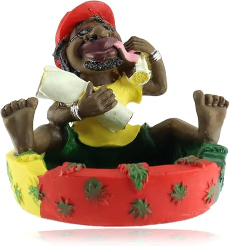 Budawi® Entspannter Rasta Aschenbecher – Rastaman mit Joints & Hanfblatt | Reggae & Jamaika Deko, Für Raucher