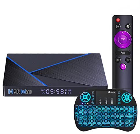 LIROM Android 12.0 TV Box, 8G+64G RK3356 Quad-Core 64Bits Arm Cortex-A53, 2.4/5.8G Wi-Fi De Doble Banda/10-1000M LAN BT4.1 H.265 UHD 4K / 8K, con Mini Teclado Inalámbrico,2gb+16gb
