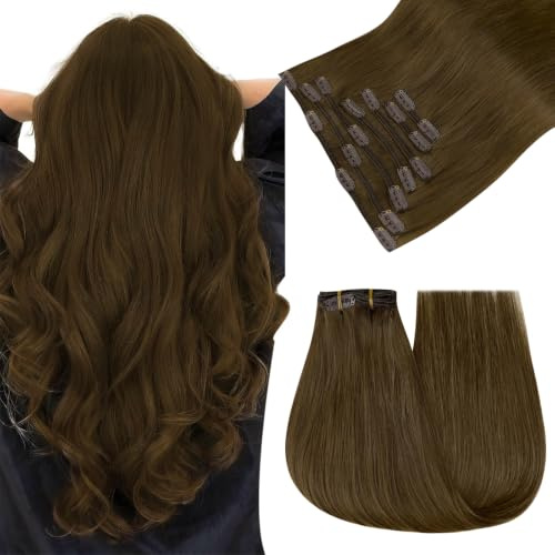 Easyouth Clip in Extensions Echthaar Braun Extensions Echthaar Clip in Braun Echthaar Clip in Extensions Haarverlängerungen Echthaar Dunkelbraun 30 cm 70g 7Pcs #4