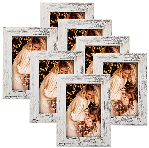 PETAFLOP 7er Set Bilderrahmen 10x15 CM, Vintage-Weiß, Wand- und Tischbilderrahmen, geeignet für den Einsatz in Wohnungen, Büros und mehr