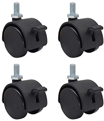 JDYYICZ 4 Pack 1.5 Inch Nylon Plastic Replacement Caster Wheels for Cart, Swivel Furniture Wheels Floor Protecting Office Chair Casters Threaded Stem with Brake Black