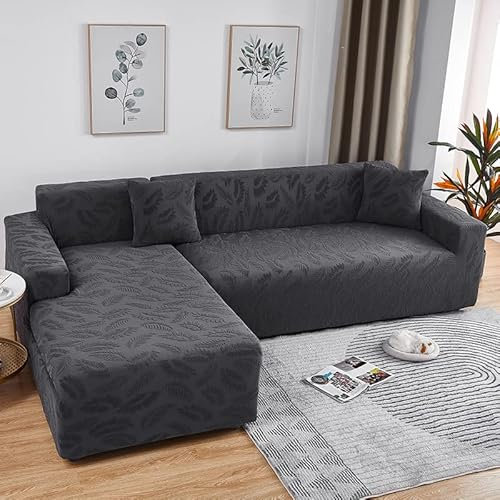 LJQAIZYL Sofa Bezug Eckcouch,2 Stück Couch überzüge L Form Rechts Links,Sofabezug Jacquard Sofahusse mit Elastischen Unterseite, Sofa Überzug Abdeckung Couchbezug für Sektionssofa,GrayA-4seats+4seats