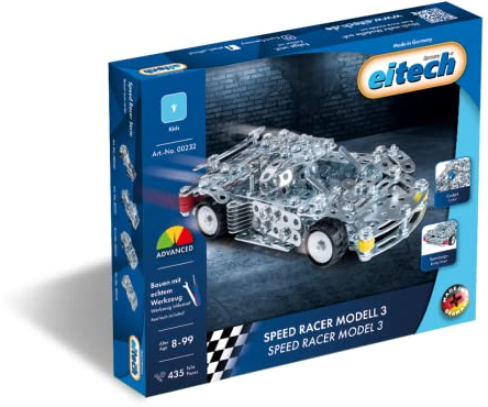 Eitech 00232 Metallbaukasten - Speed Racer Modell 3, 435 Bauteile, Modellauto-Bausatz, DIY Lernspielzeug, Rennwagen ca. 18 cm, Konstruktionsspielzeug für Kinder ab 8 Jahren