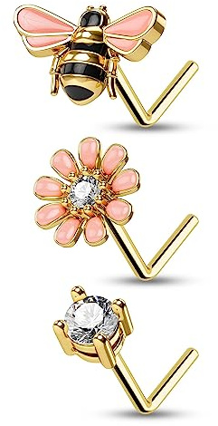 CM Crareesi Mania Bienen Nasenpiercing Ring Gold Nasenring 20G Nasenstecker Blume Stud Piercing Nostril Piercing Schmuck