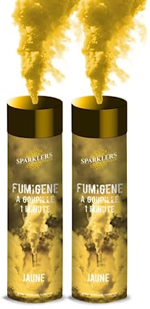Sparklers Club Fumigène Main Jaune Frottoir 60 Secondes Lot de 2 | Fumée Jaune Intense, Allumage Frottoir Simple, Durée 60 Secondes, Volume 60-90 m3, Distance Sécurité 8 Mètres, Catégorie T1