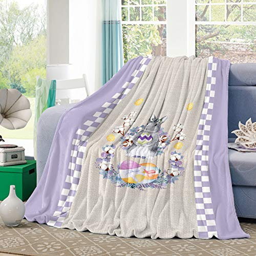 Decken Osterhase Mit Pflanze Und Eiern, Lila Gittermuster Super Weiche Überwurfdecke Microfaser Flanell Decke Für Reise Erwachsene Camping 60x50