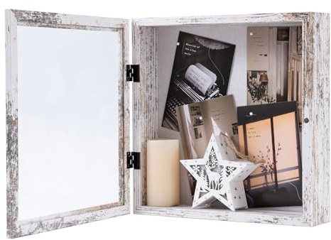 Muzilife Holz 3D Bilderrahmen zum Befüllen mit Öffnung 28x28cm | Objektrahmen Mit Stecknadeln & Dübel für DIY Shadow Box, Ostern Muttertag Geschenk Vintage-Weiß