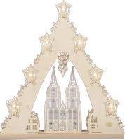 Rudolphs Schatzkiste Lichterspitze Kölner Dom LED-Beleuchtung Natur BxHxT 31,5x41,5x4,5cm NEU Schwibbogen Lichterbogen Fensterbogen Spitzbogen Erzgebirge Weihnachten Bergbau Bergmann Licht Holz