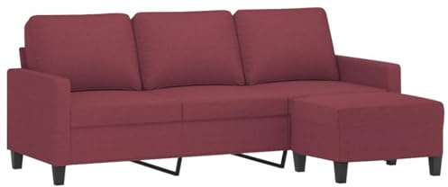 vidaXL Sofa 3 Sitzer, Couch mit Fußhocker, Liegesofa für Wohnzimmer, Polstersofa Sessel Relaxsofa Loungesofa Relaxcouch TV Sofa, Weinrot Stoff