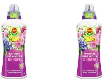 COMPO Hortensien- und Kameliendünger für alle Moorbeetpflanzen, Spezial-Flüssig-Dünger mit extra Eisen, 1 Liter (Packung mit 2)