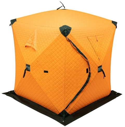 Tragbares Freistehend Zelt für Angler 1-2 Personen zum Eisfischen Unterstand Ultraleicht & kleines Packmaß - Trekkingzelt - Camping - Festival - Biketour - Motorrad - Angelzelt Ideal (Orange)