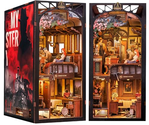 CUTEBEE DIY Book Nook Kit, Puppenhaus Miniatur Haus mit Möbeln and Staubschutz, Booknook Miniature House Kits für Erwachsene zu Bauen hölzerne 3Puzzle Art Model Kit (Train Mystery Case)