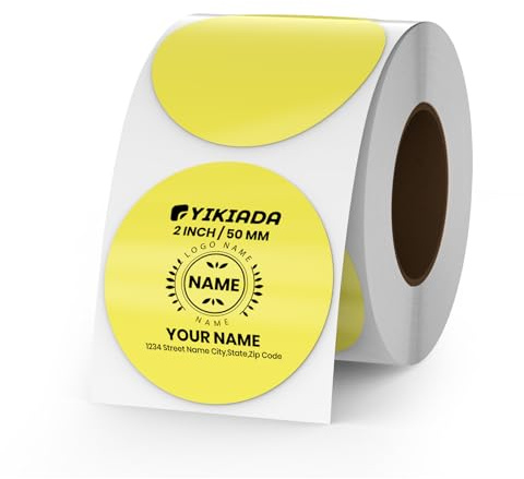 YIKIADA Gelb Punkte Thermo-Etikett Vinyl 50 mm Selbstklebend Rolle Adressaufkleber Wasserdicht Drucker Aufkleber für Logo Barcode QR Code Inventar 500 Stück