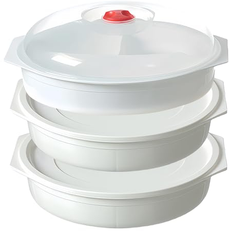 SPORWAY Set di 3 piatti a microonde con coperchio: 3 scomparti, scatola portaoggetti, stoviglie per riscaldare, 3° piano con ventilazione