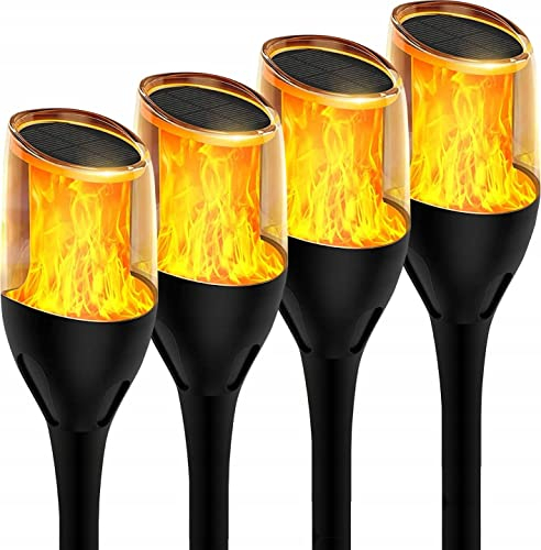 Lumiled Solar Gartenfackel 4er Set Solarleuchten 64,5 cm mit Erdspieß LED Solarlampe flackernder Flamme IP65 Garten Solarleuchte Flammeneffekte Fackel Gartenlampe Flamme 1200mAh 1800K Flammenlicht