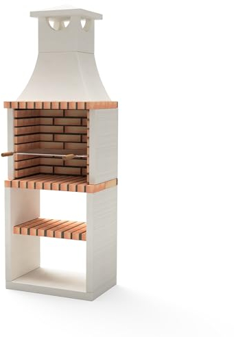 MOVELAR - Barbacoa de Obra Prefabricada de Leña y Carbón Modelo Nola Plus (Blanco, Naranja - 70 x 47 x 221 cm) REF: M00138 - Cocina de Exterior para Jardín o Patio