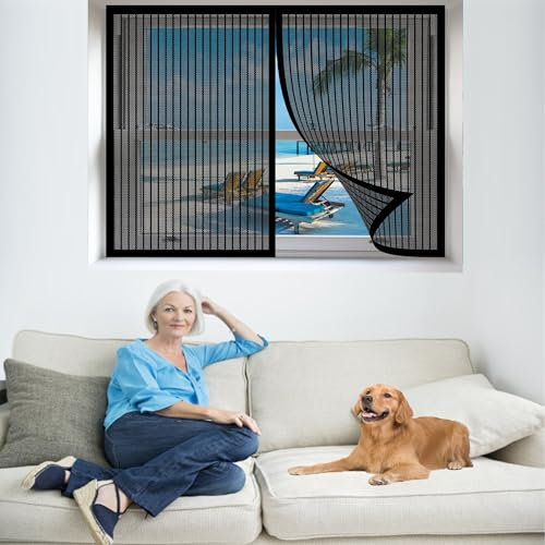 Premium Slim Fliegengitter 75 x 65 cm Profi Insektenschutz Mückennetz Vorhang Einfache Installation für Fliegengitter Fenster Mückengitter, Schwarz