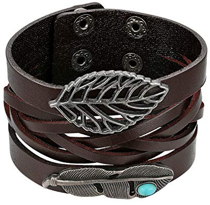 JewelryWe Herren Lederarmband Wickelarmband Punk Lebensbaum Baum des Lebens Boho Multilayer Geflochtene Leder Armband Armreif Wickelarmband Manschette mit Magnetverschluss