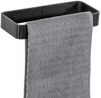 SAYAYO Porte Serviette Mural sans Perçage pour Salle de Bain, Support Serviette Adhésif en Aluminium pour Cuisine Baignoire Lavabo, Noir 20CM, EGYS24030-200-3M-B