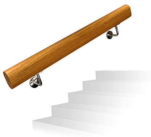 Genérico barandilla Escalera Pasamanos de Madera para escaleras barandilla de Seguridad para ático para niños Mayores de 3 Metros barandilla de Madera Antideslizante con Soporte de Acero Inoxidable