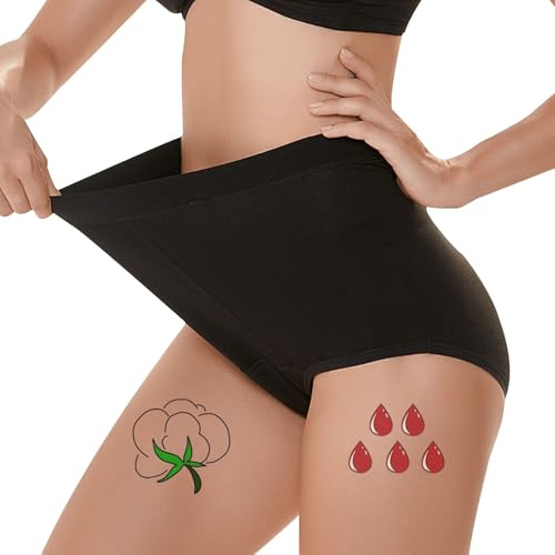 CSGTUO Damen Inkontinenz Slip Aus Baumwolle,Auslaufsichere Unterwäsche mit Hoher Taille für Frauen,Auslaufsichere Menstruationshöschen in Übergröße,Waschbar Wiederverwendbar,3XL,Black