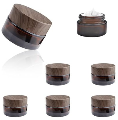WJUAN 6 Stück 20ml Creme Behälter, Braun, Glas, Salbentiegel, Gute Abdichtung, Wiederverwendbar, Glastiegel, Geeignet zur Aufbewahrung von Lotionen, Cremes, Salben
