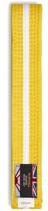 Playwell Martial Arts Baumwollgürtel mit weißen Streifen – (Karate, Judo Taekwondo), Gelber Gürtel mit weißen Streifen, 320cm