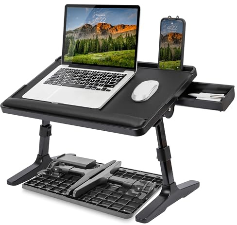 LAPGEAR Laptop-Bett aus Leder mit verstellbaren Beinen, Handgelenkauflage, Medienschlitz und integriertem Stauraum, passend für Laptops bis zu 43,2 cm (17 Zoll), Stil Nr. 78508